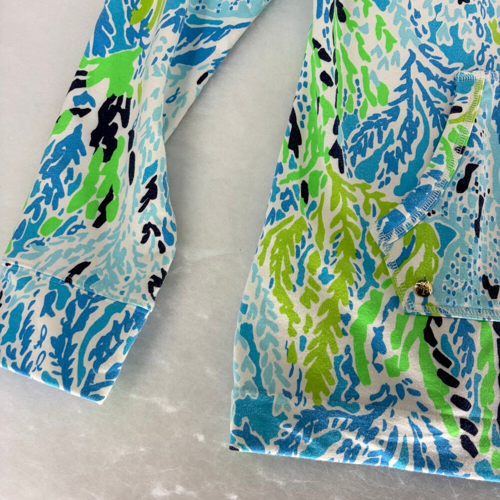 Lilly Pulitzer Half Zip Pullover Top Size M Blue Green Coral Reef Print - Picture 11 of 15